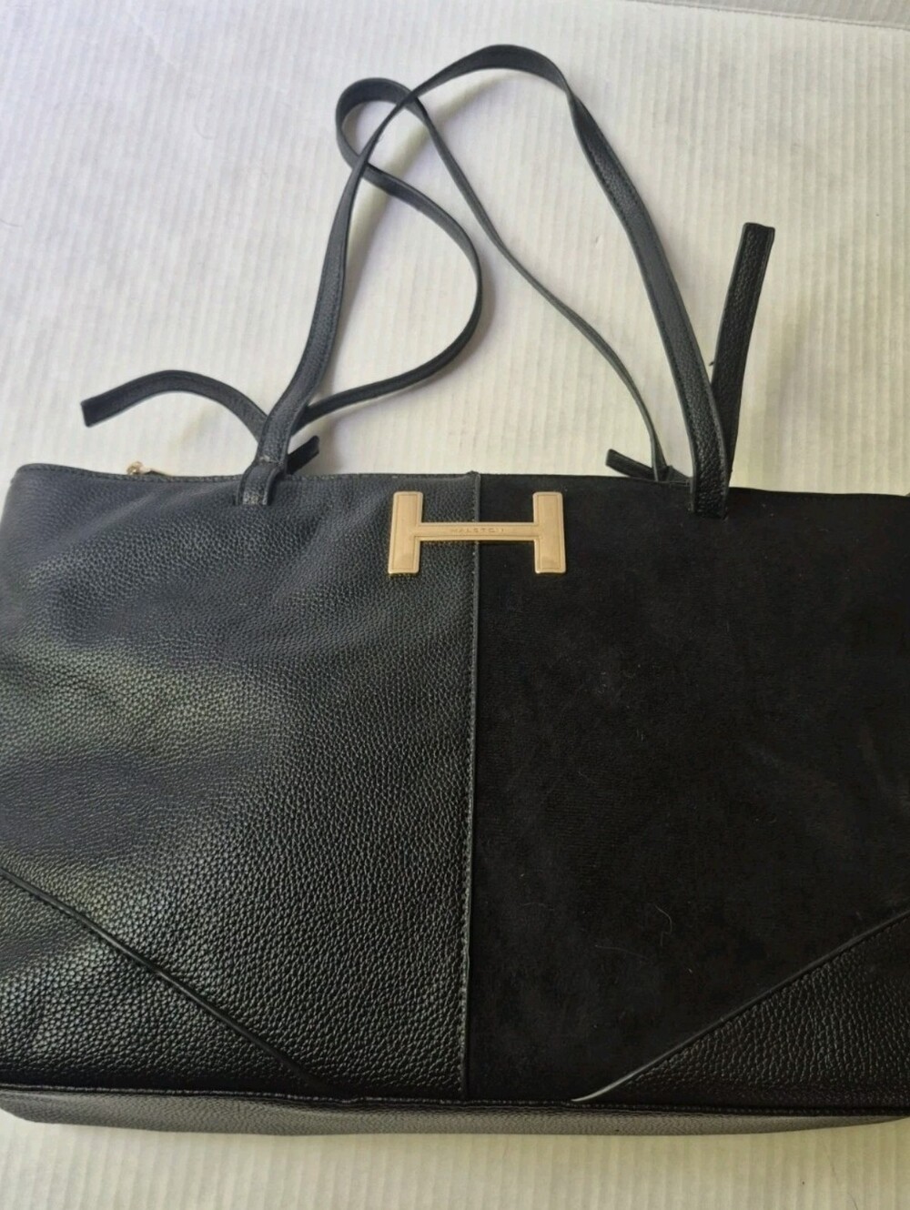 Halston Heritage Black Tote Bag Leather Suede Design Gold Hardware